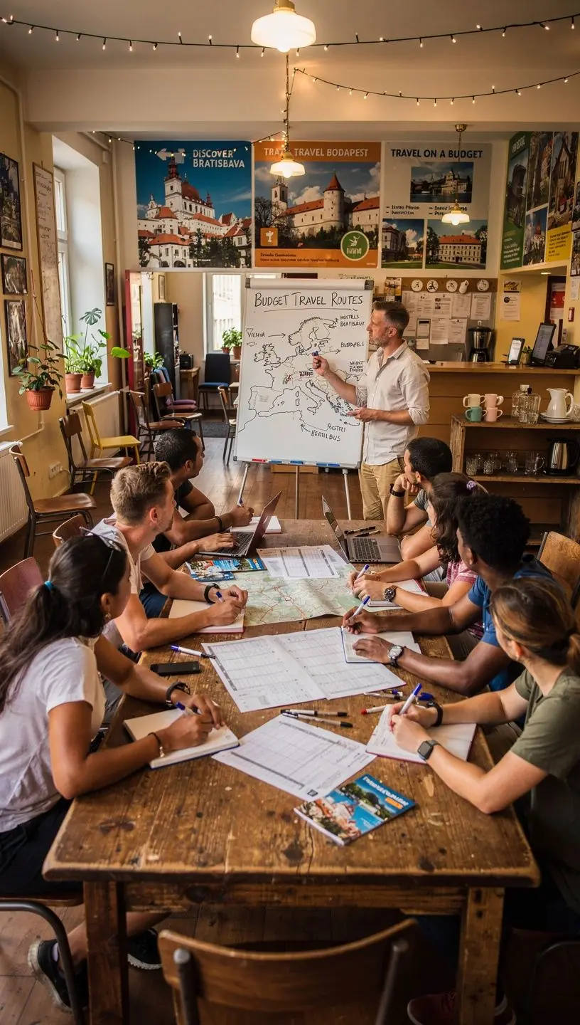 Interior of a budget hostel room in Slovakia designed for practical and economical lodging
