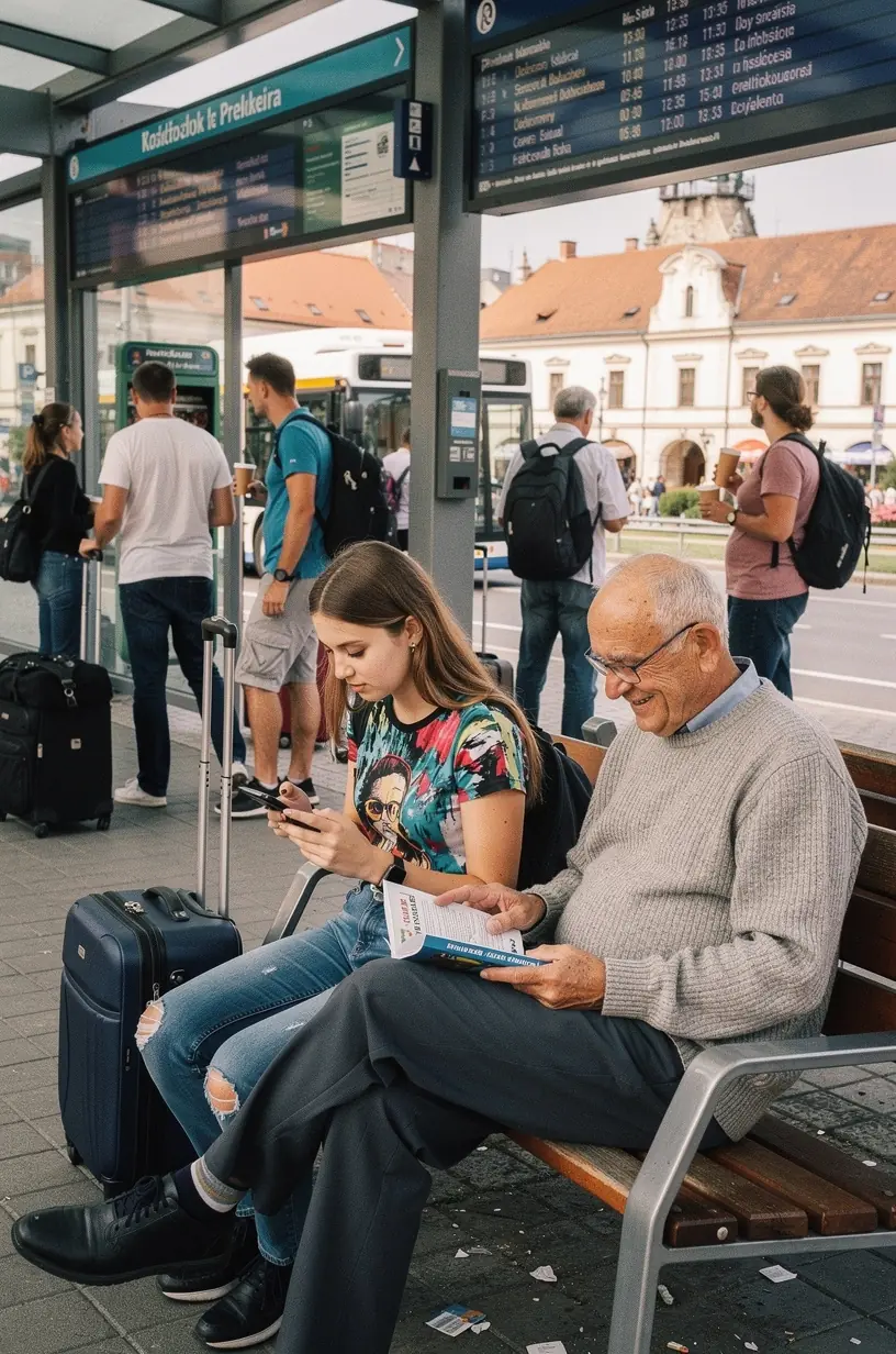 Infographic displaying average travel costs and transportation methods for different regions in Slovakia