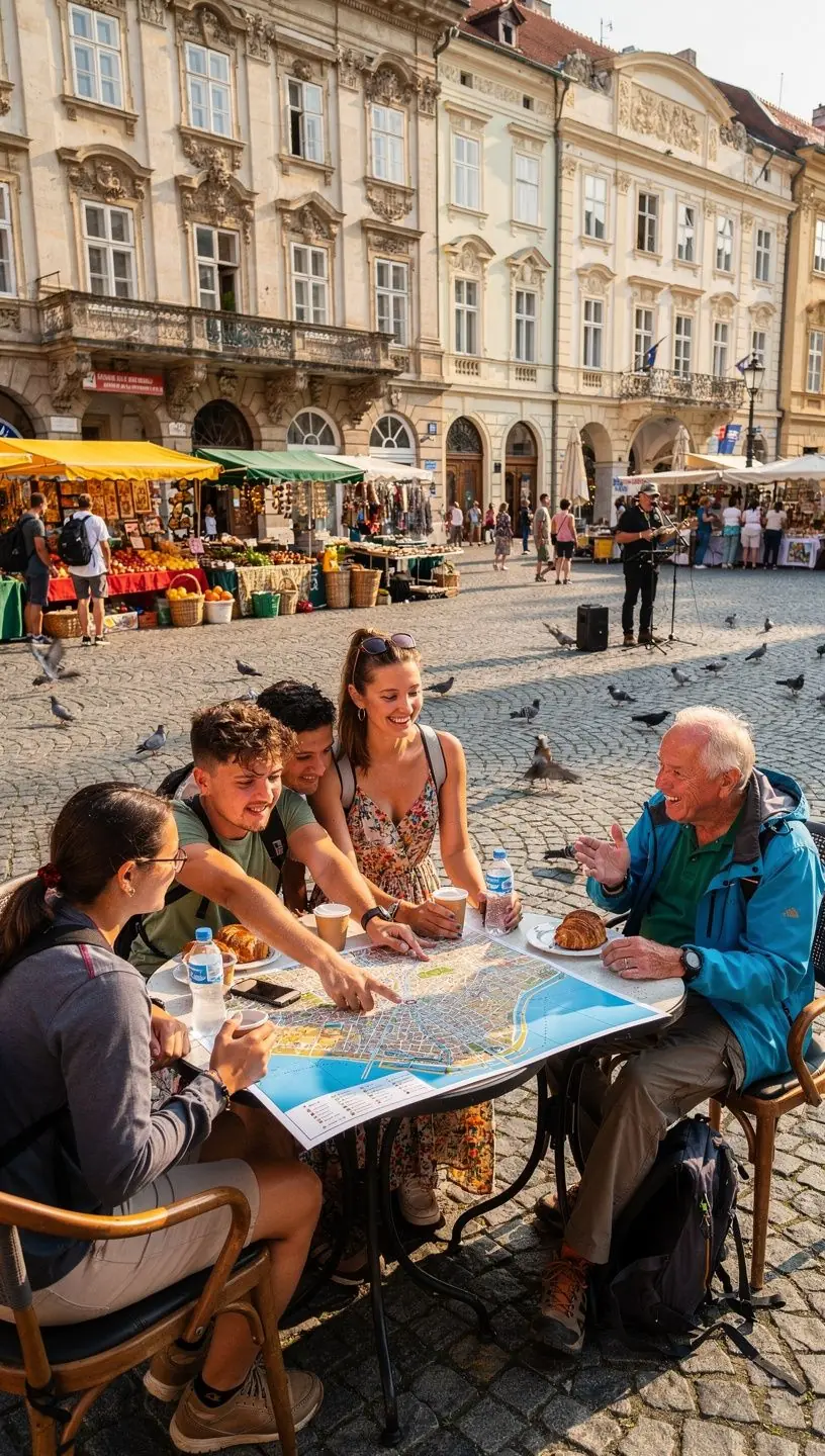 Public bus stopping at a small rural station showcasing practical transport alternatives for budget travelers